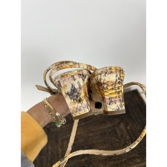 Sandro Ankle Strap Maeva Yellow Brown Snakeskin Leather Sandals EU40 US9 Square - Picture 8 of 10